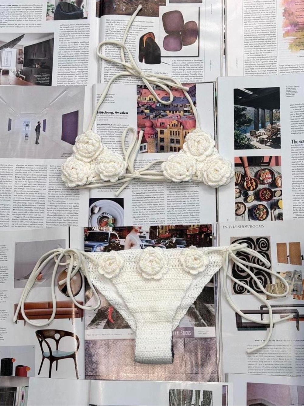 NWOT AKIRA white floral crochet 3D appliqué bikini set size XS/S